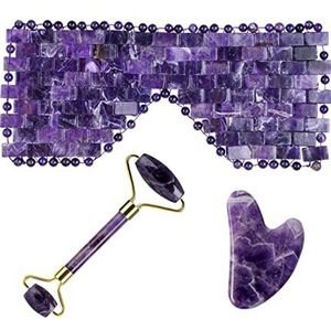 Home Collecties Paars Crystal Jade Gezichtsmasker Gua Sha Schraper Massager Roller Set Natuurlijke Amethist Gouache Stone, Type 4