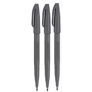 Pentel grijs originele Sign Pen vezelpen S520 marker 2 mm, kleur fineliner, punt 1 mm lijndikte, 3 stuks