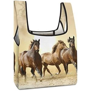 Paarden in Herfst Zonsondergang Boodschappentassen Opvouwbare Tote Bag Boodschappentassen Reizen Opbergtas Pouch Met Handgrepen