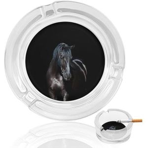 Oekraïense Paard Portret op Zwart Glas Asbak Print Sigaar Asbakken Sigaretten Asbak Roken Houder Ash Tray voor Home Office