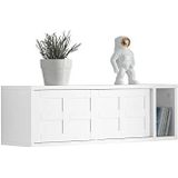 SoBuy Kapstok Wandplank Hal Kapstokhaken Hangplank Garderobe met 1 Schuifdeur en 1 Compartiment 75x20x23 cm - Wit, FHK18-W
