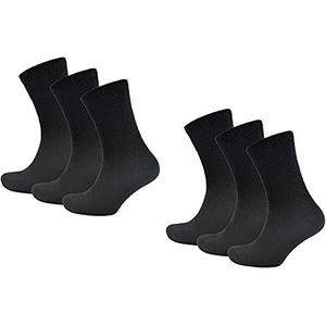 Palleon 6 paar thermo-sokken voor heren, zwart, winterkousen met badstof aan de binnenkant, warm en ademend, comfortabele tailleband, maat 39-46, zwart, 43-46 EU