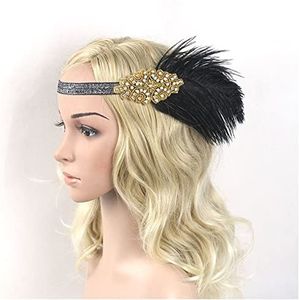 Veer Hoofdband 1920s Great Gatsby Headpiece Black Gold Beading Feather Vintage Hoofdband Flapper Kostuum Party Gift Carnaval Veer Hoofdband