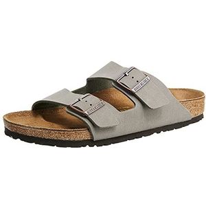 BIRKENSTOCK Unisex Arizona Birko-Flor nubuckleer brede pantoletten, Grijs Stone, 43 EU