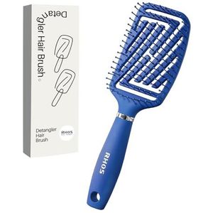 RHOS Gebogen geventileerde ontwarrende haarborstel voor mannen, sneller föhnen/styling, paddle-ontklitterborstel voor kort, dun, pony, nat en droog haar (blauw)