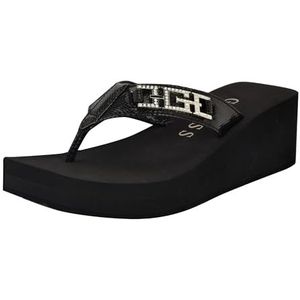 GUESS Dames Elowen Wedge Sandaal, Zwart 001, 9 UK, Zwart 001, 9 UK