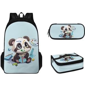 Brosoneto Leuke Studenten Boekentassen voor Meisjes Jongens Basisschool Middelbare School Student met Lunchbox Potlood Case 3 Stks, Leuke Panda