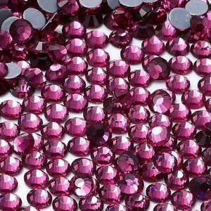 SS6-SS20 1440 stuks/zak hotfix glazen ronde strass steentjes trouwjurk decoratie kristal voor nail art diy accessoires-fuchsia-SS12(3-3.2mm)-1440 stuks