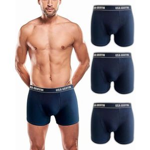 USA Griffin Boxershorts voor heren, onderbroeken voor mannen, ondergoed, katoenen ondergoed, boxershorts, boxershorts, 3 stuks, Donkerblauw, XL