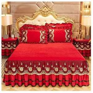 Bedrok luxe beddengoed Europese stijl spreien op het bed kant bedrok kussenslopen kristal koning queen size huistextiel volant laken (kleur: rood, maat: 1 stuk rok 180 x 220 cm)