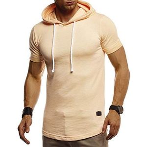Leif Nelson T-shirt met capuchon heren | T-shirt heren voor sport en outdoor | sportshirt heren korte mouwen & slim fit T-shirt heren | activewear & gym shirt voor heren | LN-8317, oranje, XL