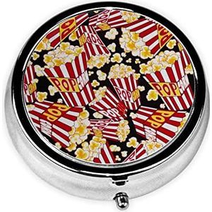 Popcorn Print Gedrukt Pil Doos, Mini Kleine Pil Case Draagbare Geneeskunde Pil Organizer Reizen Pil Doos met 3 Component