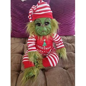 Kerst Grinch Doll, 20 cm Kerst Grinch Baby Gevuld Pluche Speelgoed, 2ifelike Grinch Doll, Kerst Leuke Pop Speelgoed, Kerstcadeaus voor Kinderen (Mannelijke Pop)