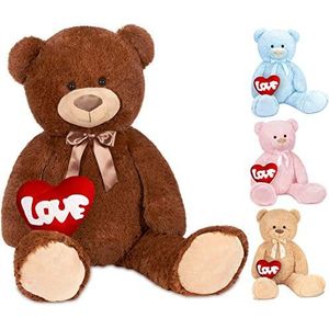 BRUBAKER XXL Teddybeer 100 cm met een Hartje - Love - Zacht Speelgoed Knuffel - Bruin