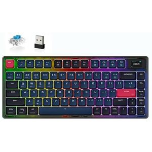 ATTACK SHARK AK832PRO Laag Profiel Mechanisch Toetsenbord, Ultra-Slim TKL RGB Draadloze Gaming Toetsenbord met 75% Pakking, BT5.1/2.4G/Wired, 81 Key, Opgerolde USB C-kabel voor Mac/Win-Blue Switch