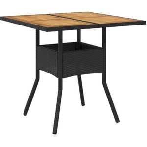 vidaXL Tuintafel met acaciahouten blad 80x80x75 cm poly rattan zwart, tuin tafel, balkontafel, tafel voor buiten, buitentafel, buiten tafel