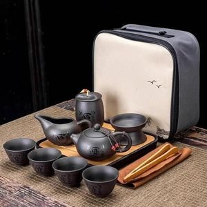 Thee Sets Chinese Teawere Retro Designer Cool Paars Zand Keramische Theepot Set Reizen Kong Fu Thee Kit Gift Porselein Paars Zand Pot Zetgroep Theeset Reis Theepot (Color : F)