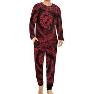Rode roos van schedels en botten heren pyjama set lounge wear lange mouw top en onderkant 2-delige nachtkleding
