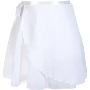 Vrouwen Chiffon Ballet Wrap korte rok， Gymnastiek Wikkelrok Training Balletrokken(White,L(Height 120-160cm))