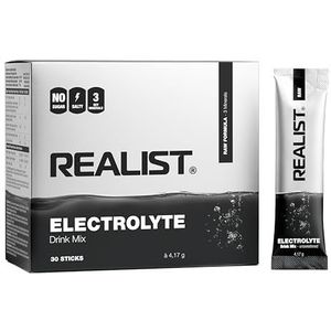 REALIST Elektrolyten zonder suiker, elektrolytenpoeder met 1390 mg elektrolyten, kalium en magnesium voor elektrolytenbalans, sport, KETO, vasten, 30 sticks, RAW (neutraal en ongezoet))