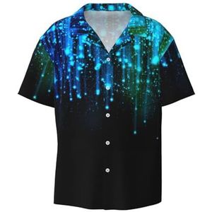ZEEHXQ Geometrische Bloemen Patroon Print Mens Casual Button Down Shirts Korte Mouw Rimpel Gratis Zomer Jurk Shirt met Zak, Blauwe lijn, 4XL