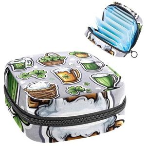 Draagbare maandverband Opbergtas, Menstruatiecup Pouch Vrouwelijke Menstruatie Pads Tas voor Tiener Meisjes, Tampons Eerste Periode Kit, St. Patrick's Day Geluk Symbolen Groen Bier Vierbladige