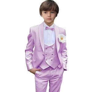 Leader of the Beauty Jongen 3 Stuks Smoking Suits Slim Fit Bruiloft Pak Een Knop Blazer Broek Vest Set Solid Smoking, Lavendel, 4 jaar