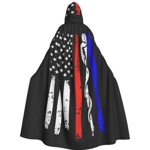 ZaKhs Rode Streep Brandweerman VS Vlag Print Hooded Mantel Vrouwen Cape Wizard Tuniek Halloween Mantel Cosplay Kostuum Mantel Voor Party