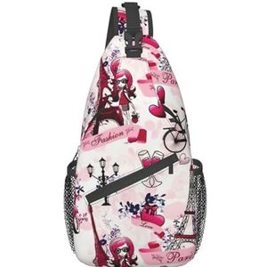 EdWal Corgi Puppy Print Sling Rugzak Crossbody Tas, Borsttas Dagrugzak Cross Body Tas Voor Buiten Wandelen Reizen, Cityscape Parijs Eiffeltoren Frankrijk, Eén maat