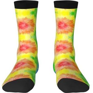 Longyiyi Tie Dye Print Volwassen Kleurrijke halflange sokken met man en vrouw voor dagelijks gebruik, casual, sport., 2 Zwart-1, One size