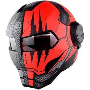 Motorhelm Motorfiets Full Face Open Helm ECE Gecertificeerd Iron Man Transformers Helm Flip Up Full Face Motorhelmen Voor Volwassenen Mannen Vrouwen C,XL