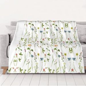 OKFSTY Wasbare dubbelzijdige dikke seizoen aquarel van kruiden bloemen deken warme pluche deken voor bank, sofa, bed 60 x 80 inch