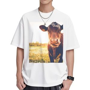 Katoenen T-shirts met dierenprint voor dames, casual tuniek, korte mouwen, ronde hals, zomer, basic, losse pasvorm, T-shirt, Wit, S