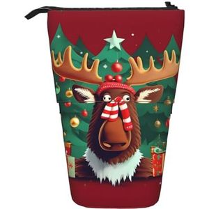 Nbtghga Grappige Kerst Eland Print Potlood Telescopische Klassieke Kunsten Stand Up Potlood Case Organizer Potlood Houder Make-up Tas Gift, Zwart, Eén maat
