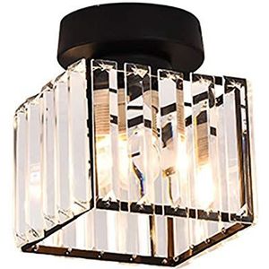 Mengjay Vintage hanglamp, zwart, draadlamp met kristal, retrostijl, E27-fitting, voor woonkamer, eetkamer, restaurant, decoratief, zwart, vierkant
