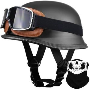 Duitse helm voor volwassenen, motorhelm, jethelm, retrohelm, halve helm met snelsluiting, verstelbaar, achterkant open face voor dames, ECE-gecertificeerd, vintage, street bike touring cruiser