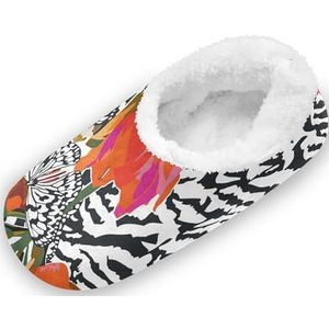 KAAVIYO Rode bloem zebra vlinder outdoor slippers katoen huisschoenen gesloten rug winter antislip pluizige voeten pantoffels voor indoor jongens vrouwen, Patroon, Medium