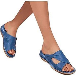 LUWAY Orthopedische slippers Dames Steunzool Comfort Walking Thong Sandalen Fasciitis plantaris Platvoeten Hielpijn Bunioncorrectie,Blauw,US6/EU37