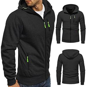 Hoodies voor heren Zacht fleece gevoerd sweatshirt met 3 ritszakken Mode Sport Lange mouwen Vest Jas Zwaargewicht (XL,zwart)