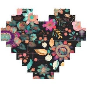 Kleurrijke Boho Florals Jigsaw Puzzle-Hartvormige Bouwstenen Puzzel-Plezier En Stressverlichtend Puzzel Spel