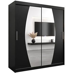 MEBLE KRYSPOL Elypse 180 slaapkamerkast met twee schuifdeuren, spiegel, kledingroede en planken - 180x200x62cm - mat zwart