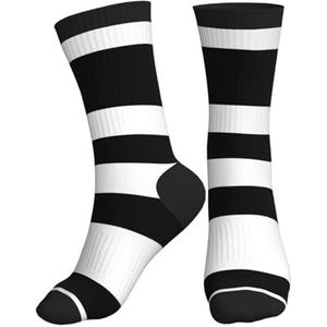 XTYGETY Strepen Zwart Wit Print Mid-Crew Atletische Sokken Voor Mannen Ademende Sokken Sport Sok Voor Running Vrouwen Sok, Zwart, One size