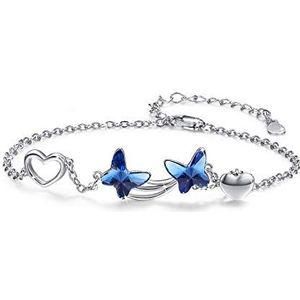 Vlinderarmband 925 sterling zilver voor vrouwen kristal vlinder verstelbare armband sieraden vriendschap armband geschenken voor vriendin meisjes, 7 inches, Kristal