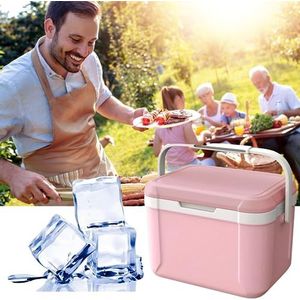 Draagbare koelbox, 5L koelkoelers ijsretentie harde koeler met handvat, camping ijsretentie koelers voor buiten camping picknick auto reizen geïsoleerde draagbare koeler lunchbox (roze)