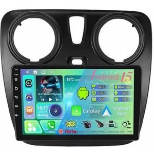 Dubbele Din 9 inch Android 15 Autoradio voor Renault Dokker/Lodgy Dacia 2012-2020 met draadloze Carplay AHD Backup Camera Bluetooth Stuurbediening GPS Navigatie (T400 [6+128G])