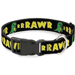 Buckle-Down Kunststof Clip Kraag - RRRAWR Dinosaurus Zwart/Groen/Geel - 1"" Breed - Past 11-17"" Hals - Medium