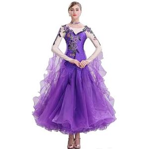 FZHQNZJF Nationale Standaard Concurrentie Jurk Wals Flamenco Prestatie Kostuum Balzaal Rok Met Strass Borduurwerk Elegant Foxtrot Social Danskleding,Purper,3XL