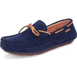 Loafers for heren, ronde neus, PU-leer, mocassins, bootschoenen, flexibel, lichtgewicht, casual, feestslip (Color : Blue, Size : 44 EU)