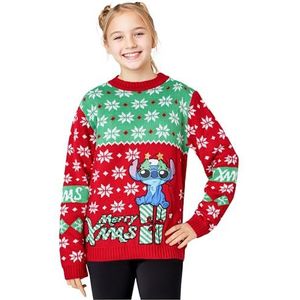 Disney Stitch kersttrui voor meisjes, officiële kersttrui, maten 7 tot 14 jaar, cadeau, sweatshirt voor meisjes (Rood, 7-8 Jaar)