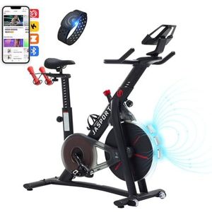 JASPORT Smart Indoor Speedbike S3 | stille hometrainer | magnetisch remsysteem en krachtige riem | app met video-on-demand trainingscursussen | compatibel met Kinomap & Zwift | inclusief hartslagband